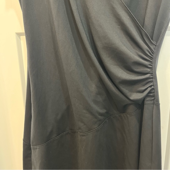 Athleta Dress Womens Black Nectar Faux Wrap Ruched Side Surplice Stretch Size MP - Picture 5 of 10